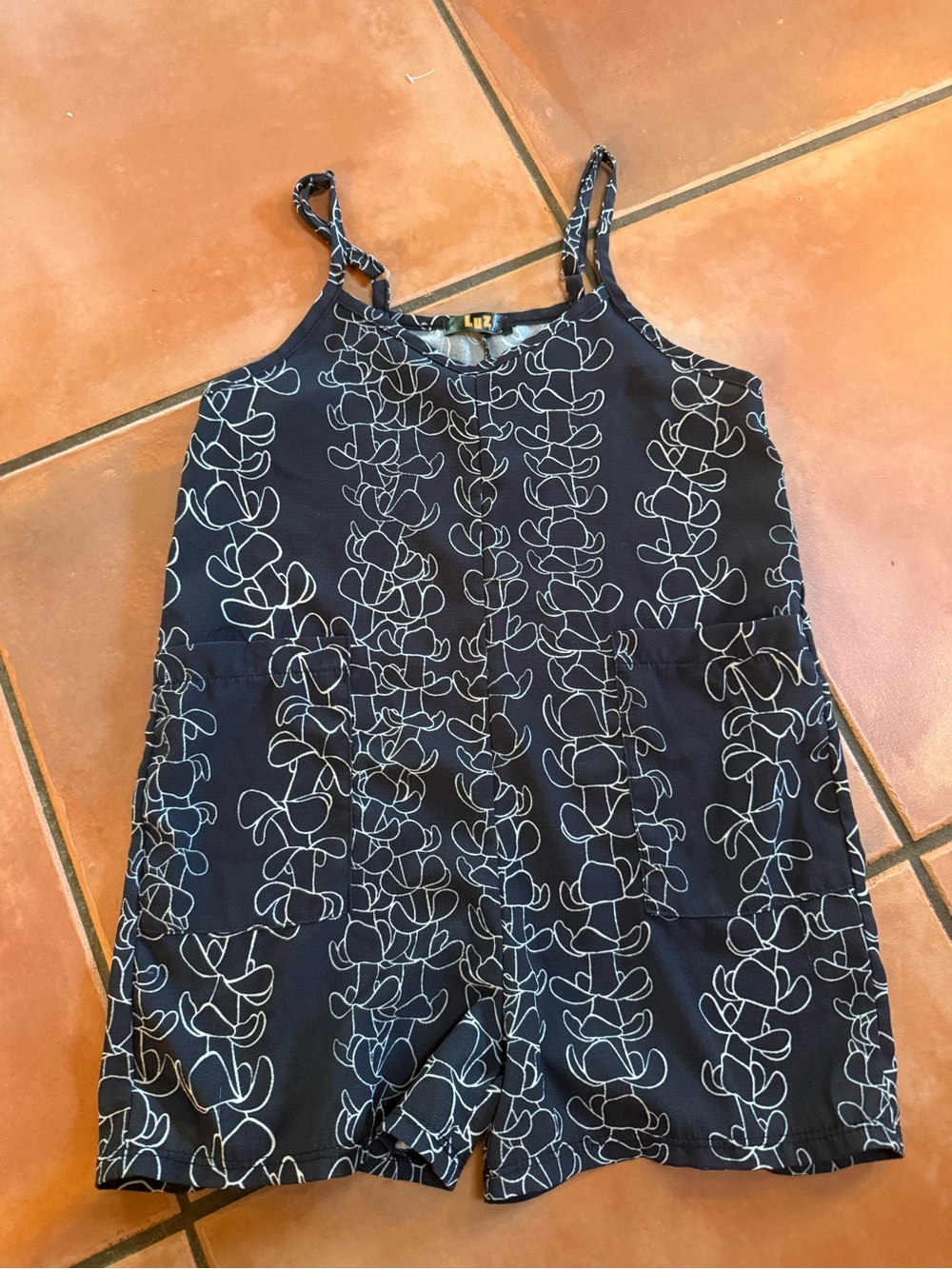 Girls Navy Floral-Print Romper with Adjustable Straps